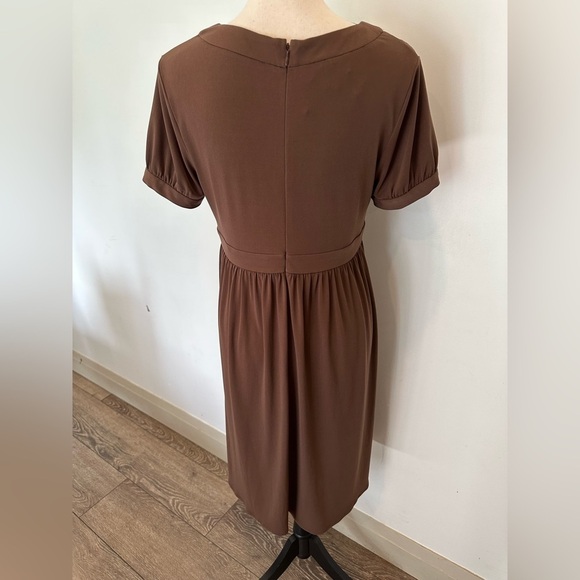 🎄Talbots Brown A line dress  Size Medium V Neck Midi Length - Picture 3 of 7